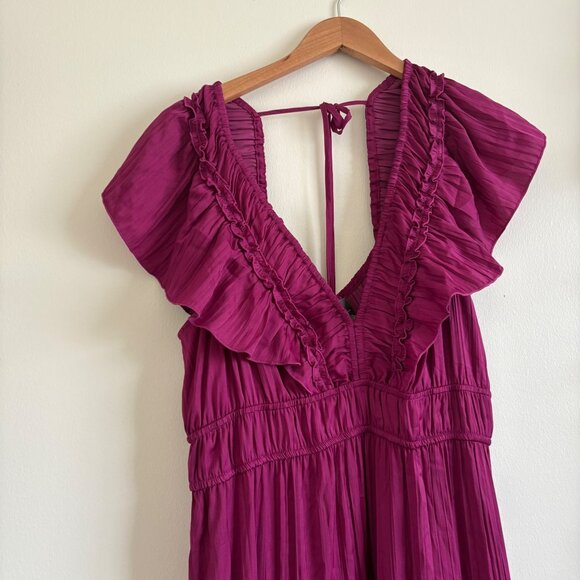 Anthropologie En Saison Flutter Puff Sleeve Maxi Dress Raspberry NWT Size XL - Picture 3 of 11